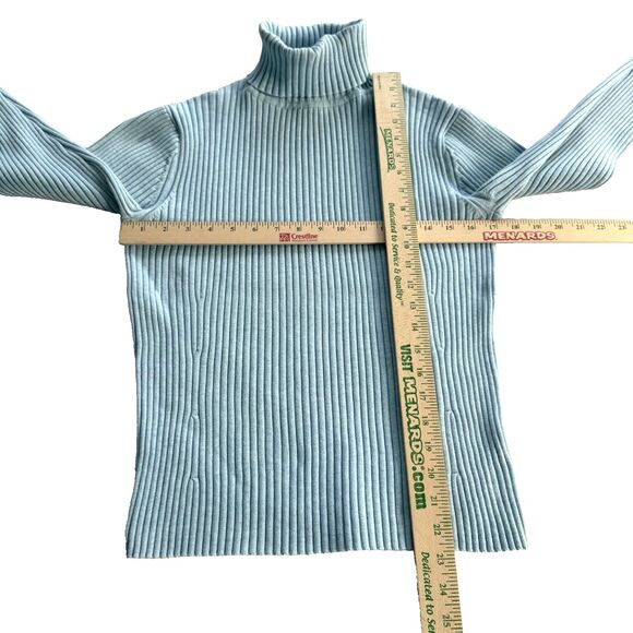 Pendleton Turtleneck Ribbed Knit Sweater Lt Blue Long Sleeve Warm Cotton Top L - Picture 3 of 5